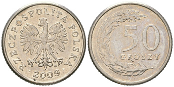 Польша 50 грошей 2009 MW Y 281 медно-никель UNC 4618-266