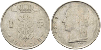 БЕЛЬГИЯ 1 ФРАНК 1970 BELGIQUE, БОДУЭН I (1951-1993) KM 142.1 медно-никель 119-512