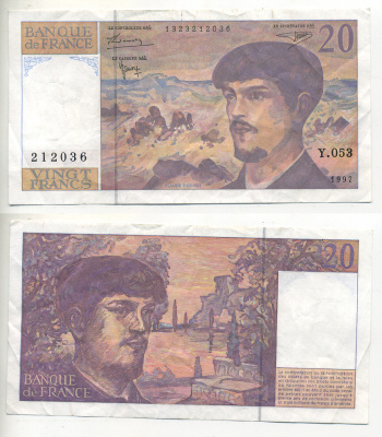ФРАНЦИЯ 20 ФРАНКОВ 1997 Pick 151i бумага 7553-41-2