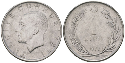 Турция 1 лира 1978 KM 889a.2 нержавеющая сталь aUNC 4616-1257