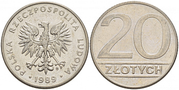 ПОЛЬША 20 ЗЛОТЫХ 1989 MW KM 153.2 медно-никель 77-723