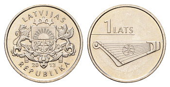 Латвия 1 лат 2013 Кокле KM 142 медно-никель UNC 4679-417