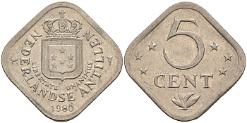 Нидерландские Антилы 5 центов 1980 Юлиана (1948-1980) KM 13 медно-никель 4595-444