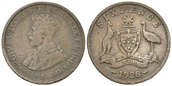 Австралия 6 пенсов 1928 Георг V (1910-1936) KM 25 серебро 4609-1154