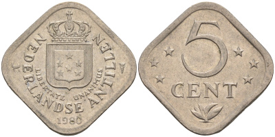 Нидерландские Антилы 5 центов 1980 Юлиана (1948-1980) KM 13 медно-никель 4595-444