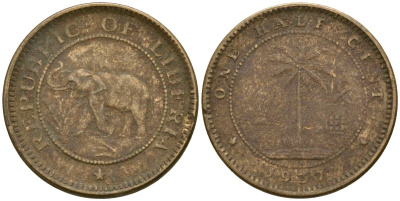 Либерия 1/2 цента 1937 KM 10 латунь 4174-456