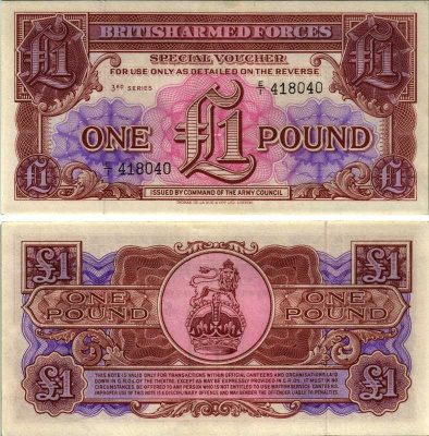 Великобритания, Британские вооруженные силы 1 фунт 1956 серия 3 Pick M29 бумага аUNC 8605-26-1-2