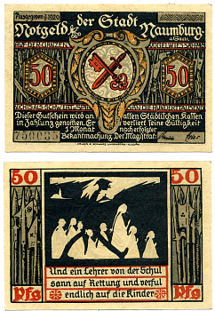 Наумбург 50 пфеннигов 1920 нотгельд, земля Саксония-Анхальт Grabowski 928.2а бумага 2195-9-1-1