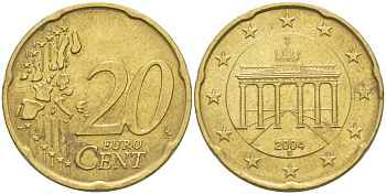 ГЕРМАНИЯ 20 ЕВРОЦЕНТОВ 2004 D KM 211 латунь 4543-524
