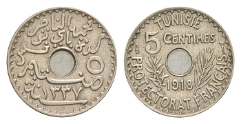 Тунис 5 сантимов 1918 A KM 242 никель латунь aUNC 1526-212