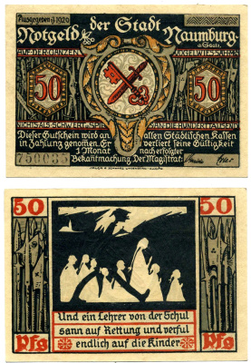 Наумбург 50 пфеннигов 1920 нотгельд, земля Саксония-Анхальт Grabowski 928.2а бумага 2195-9-1-1