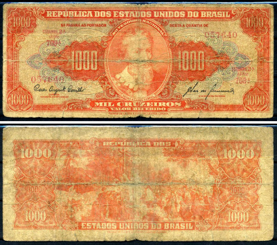 Бразилия 1000 крузейро 1960 Соединённые Штаты Бразилии, Педру Кабрал Pick 165 бумага 7148-30-3-2