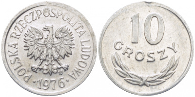 ПОЛЬША 10 ГРОШЕЙ 1976 MW KM АА47 алюминий 112-1215
