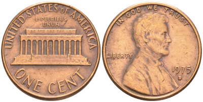 США 1 ЦЕНТ 1975 D, ЛИНКОЛЬН KM 201 медь цинк 188-311