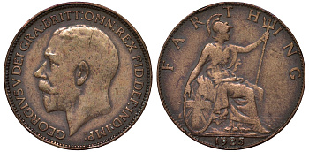 Великобритания 1 фартинг 1925 Георг V (1910-1936) KM 808.2, Spink 4060 бронза 4122-457