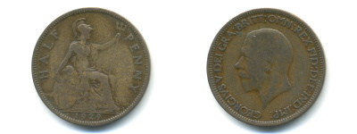 Великобритания 1/2 пенни 1929 Георг V (1910-1936) KM 837 Spink 4058 бронза 89-331