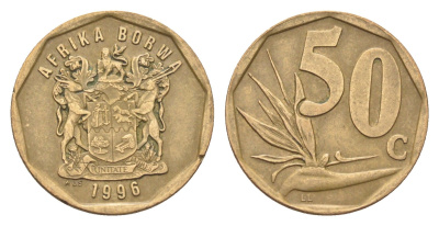 ЮАР 50 центов 1996 Зантедеския Эллиота (калла), герб KM 163 сталь плакированная бронзой 4702-835