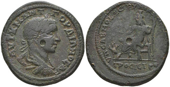 Римская Империя, Провинция Нижняя Мезия, Никополь-на-Истре АЕ 238 - 244 Гордиан III, бюст императора / богиня Нике, 11,09 гр медь 1073-22-63