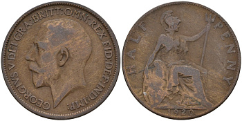 Великобритания 1/2 пенни 1920 Георг V (1910 - 1936) KM 809, Spink 4056 бронза 4146-141