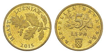 Хорватия 5 лип 2015 KM 5 сталь плакированная латунью 4613-159