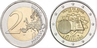 Люксембург 2 евро 2007 50 лет подписания Римского договора KM 94 биметалл UNC 4525-1233