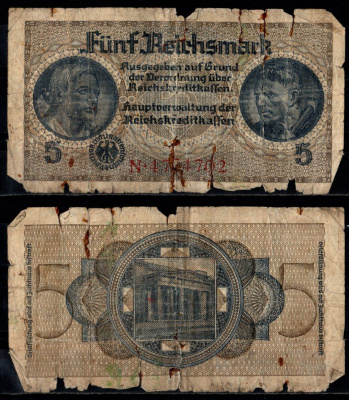 Германия 5 рейхсмарок ND (1940-1945) Pick R138 a бумага 6352-48-2-1