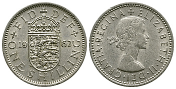Великобритания 1 шиллинг 1963 Елизавета II (1952-2022), Английский герб KM 904, Spink 4147 медно-никель 4384-511