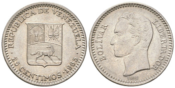 Венесуэла 25 сентимо 1965 Симон Боливар Y 40 никель 4611-833