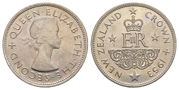 Новая Зеландия 1 крона 1953 Елизавета II (1952-2022), год-тип KM 30 медно-никель UNC 5010-1312