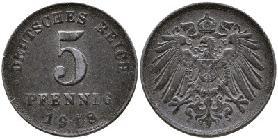 ГЕРМАНИЯ 5 ПФЕННИГОВ 1918 J KM 19, J. 297 железо 4387-757