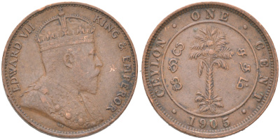 Цейлон 1 цент 1905 KM 102 медь 4621-715