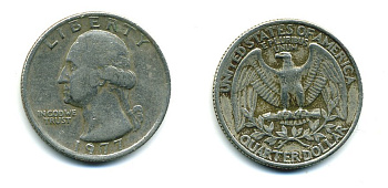 США 25 центов (квотер) 1977 Вашингтон KM A164a медь плакированная медно-никелем 59-1912