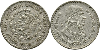 Мексика 1 песо 1966 Хосе Мария Морелос KM 459 серебро    118-534