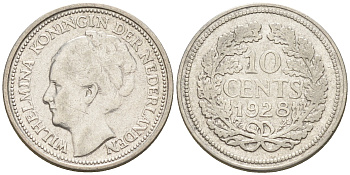 Нидерланды 10 центов 1928 Вильгельмина I (1890-1948) КМ 163 серебро    4160-1232