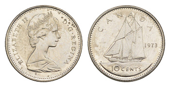 Канада 10 центов 1973 Елизавета II (1952-2022), парусник KM 77 никель PROOF-LIKE (BU) 4630-962