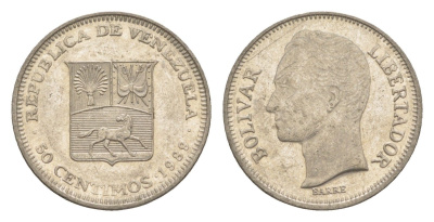 Венесуэла 50 сентимо 1989 Симон Боливар Y 41a сталь плакированная никелем 4584-354