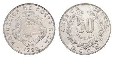 Коста-Рика 50 сентимо 1990 KM 209.1 нержавеющая сталь UNC 4644-351