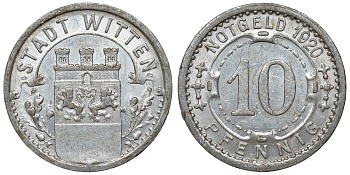 Германия, Виттен 10 пфеннигов 1920 Северный Рейн-Вестфалия, нотгельд Funck 604.8 алюминий 4119-1157