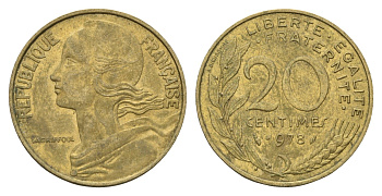 Франция 20 сантимов 1978 KM 930 алюминиевая бронза 4673-1122