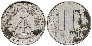 ГДР 1 пфенниг 1968 A KM 8.1 алюминий 44-1138