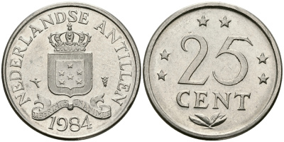 Нидерландские Антилы 25 центов 1984 Беатрикс (1980-2013) KM 11 никель 176-844