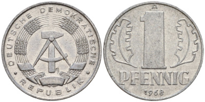ГДР 1 пфенниг 1968 A KM 8.1 алюминий 99-1017