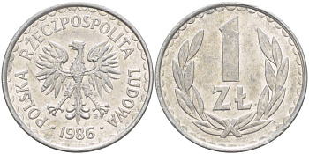 ПОЛЬША 1 ЗЛОТЫЙ 1986 MW KM 49.2 алюминий 4544-555