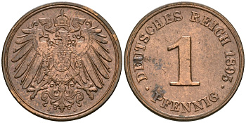 Германия 1 пфенниг 1895 J, Вильгельм II (1888-1918) KM 10, J. 10 медь 4608-624