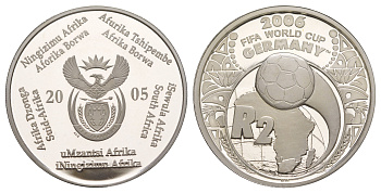 ЮАР 2 ранда 2005 Чемпионат мира по футболу 2006 KM 373 серебро PROOF 11-268-25