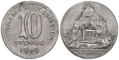 Оберштайн (Ольденбург) 10 пфеннингов 1919 Funck 394.1, Men18 24593.1 железо 4169-1248