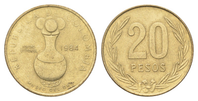 Колумбия 20 песо 1984 KM 271 алюминиевая бронза 4662-626