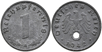 ГЕРМАНИЯ 1 РЕЙХСПФЕННИГ 1942 A KM 97, J.369 цинк 96-714