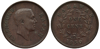 Саравак 1 цент 1930 H, Третий Раджа Чарльз Вайнер Брук, Королевство Саравак (1846 - 1946) KM 18 бронза 4044-421