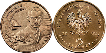 Польша 2 злотых 2002 MW, Бронислав Малиновский (1884-1942) KM 431 нордик UNC 4526-913